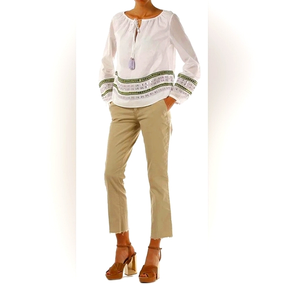 Tory Burch White Tunic with Lavendar and Green Sequin Embroidery. - Picture 3 of 15